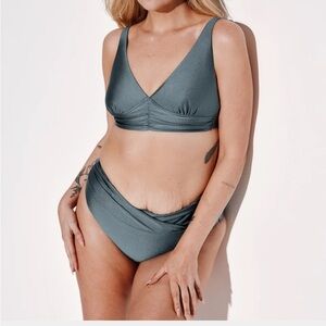 NWT Knix Silver Ruched High Rise Two-Piece Bikini Set XXXL Top and XL Bottoms